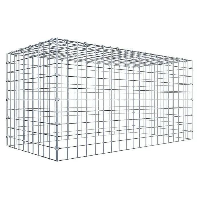 Gabiona Gabione Typ 3 - Zum Anbau in der Höhe, 100 x 50 x 50 cm, Stahl, Maschenbreite: 50 mm, Maschenhöhe: 50 mm, C-Ring - Das Bild zeigt einen Gabionenkorb aus Drahtgitter, ideal für den Garten- und Landschaftsbau. Er ist stabil und vielseitig einsetzbar.