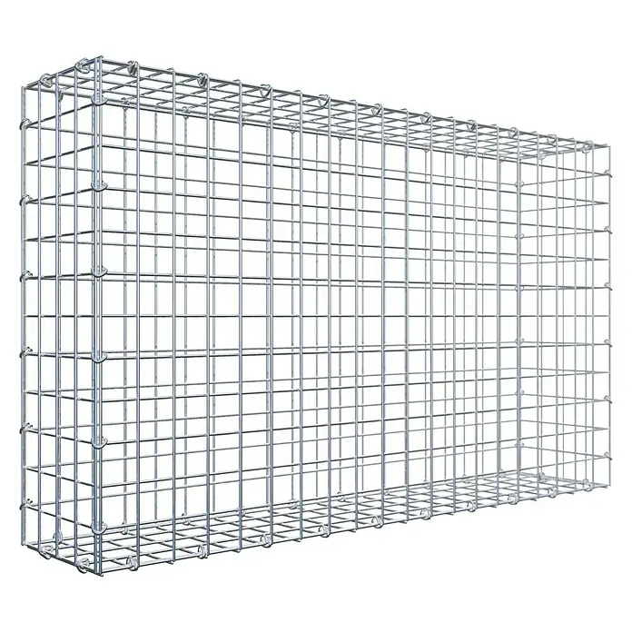 Gabiona Gabione - 100 x 20 x 60 cm, Stahl, Maschenbreite: 50 mm, Maschenhöhe: 50 mm, C-Ring - Abbildung eines Gabionenkäfigs aus Drahtgeflecht, ideal für Landschaftsbau oder zur Hangbefestigung. Robust und vielseitig einsetzbar im Gartenbereich.