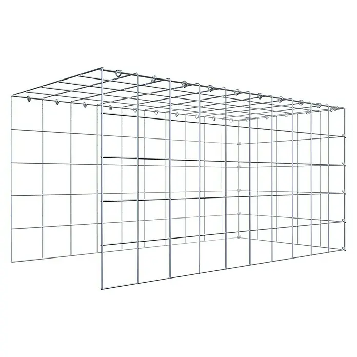 Gabiona Gabione Typ 4 - Zum Anbau in Länge & Höhe, 100 x 50 x 50 cm, Stahl, Maschenbreite: 100 mm, Maschenhöhe: 100 mm, C-Ring - Aufnahme einer metallenen Gabionenwand für den Außenbereich. Sie ist rechteckig und durch Gitternetz verstärkt.