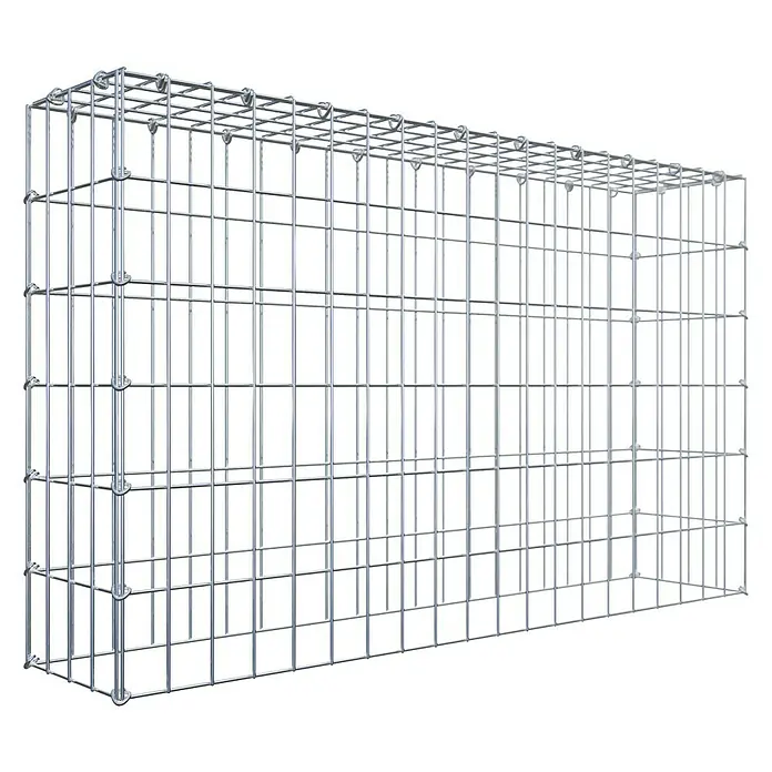 Gabiona Gabione Typ 3 - Zum Anbau in der Höhe, 100 x 20 x 60 cm, Stahl, Maschenbreite: 50 mm, Maschenhöhe: 100 mm, C-Ring - Ansicht eines Gabionenkorbs, Drahtgeflecht für Garten- und Landschaftsbau, vielseitig und dekorativ.
