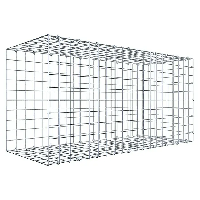 Gabiona Gabione Typ 2 - Zum Anbau in der Länge, 100 x 40 x 50 cm, Stahl, Maschenbreite: 50 mm, Maschenhöhe: 50 mm, C-Ring - Abbildung eines rechteckigen Gabionenkörpers aus verzinktem Drahtgeflecht mit quadratischen Maschen, ideal für den Garten- und Landschaftsbau.