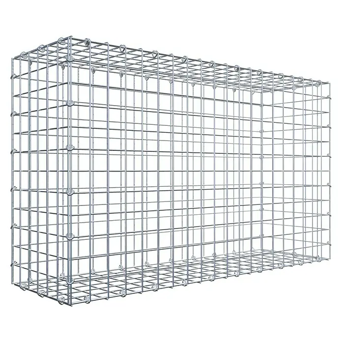 Gabiona Gabione - 100 x 30 x 60 cm, Stahl, Maschenbreite: 50 mm, Maschenhöhe: 50 mm - Das Bild zeigt einen Gabionenkorb, eine Drahtgitterstruktur zur Verwendung im Garten- und Landschaftsbau. Er ist leer und unbefüllt.