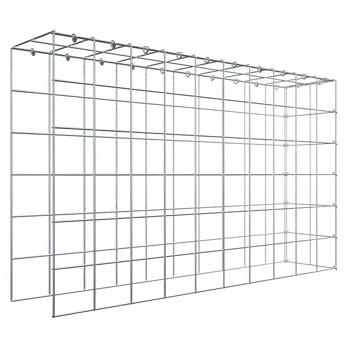 Gabiona Gabione Typ 4 - Zum Anbau in Länge & Höhe, 100 x 20 x 60 cm, Stahl, Maschenbreite: 100 mm, Maschenhöhe: 100 mm - Das Bild zeigt eine Gabione, einen Drahtkorb zur Befüllung mit Steinen, für den Einsatz im Garten- und Landschaftsbau.
