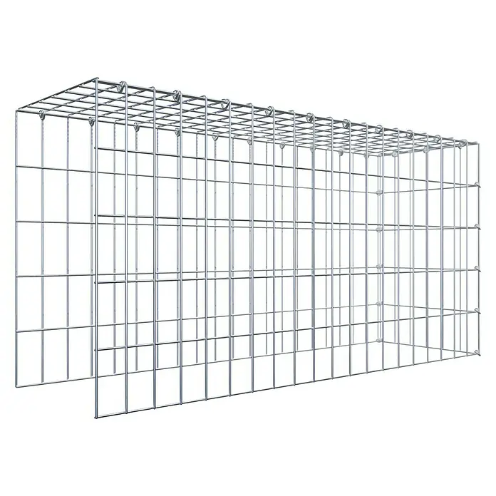 Gabiona Gabione Typ 4 - Zum Anbau in Länge & Höhe, 100 x 30 x 50 cm, Stahl, Maschenbreite: 50 mm, Maschenhöhe: 100 mm, C-Ring - Ansicht eines leeren Gabionenkorbs aus verzinktem Drahtgeflecht. Das Produkt ist ideal für den Garten- und Landschaftsbau.