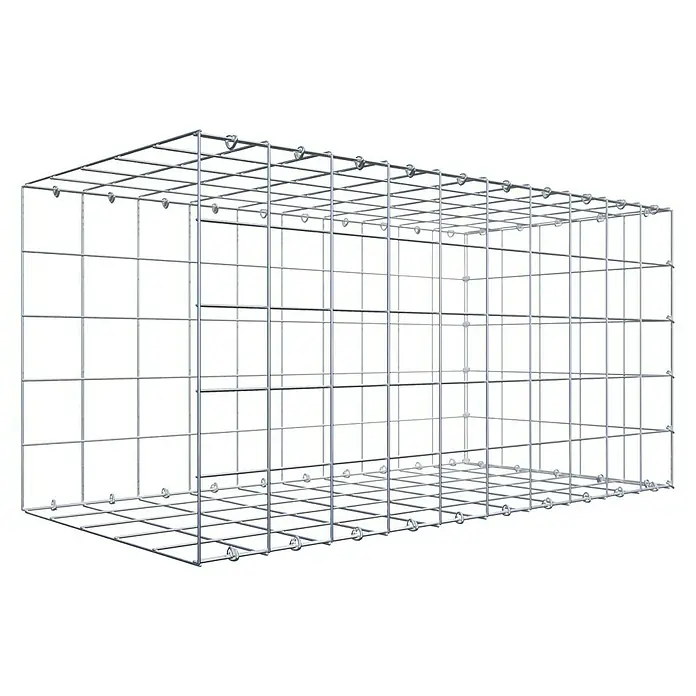 Gabiona Gabione Typ 2 - Zum Anbau in der Länge, 100 x 50 x 50 cm, Stahl, Maschenbreite: 100 mm, Maschenhöhe: 100 mm, C-Ring - Draufsicht auf einen rechteckigen Gabionenkorb aus stabilem Metalldraht, ideal für den Garten- und Landschaftsbau zur Hangbefestigung.
