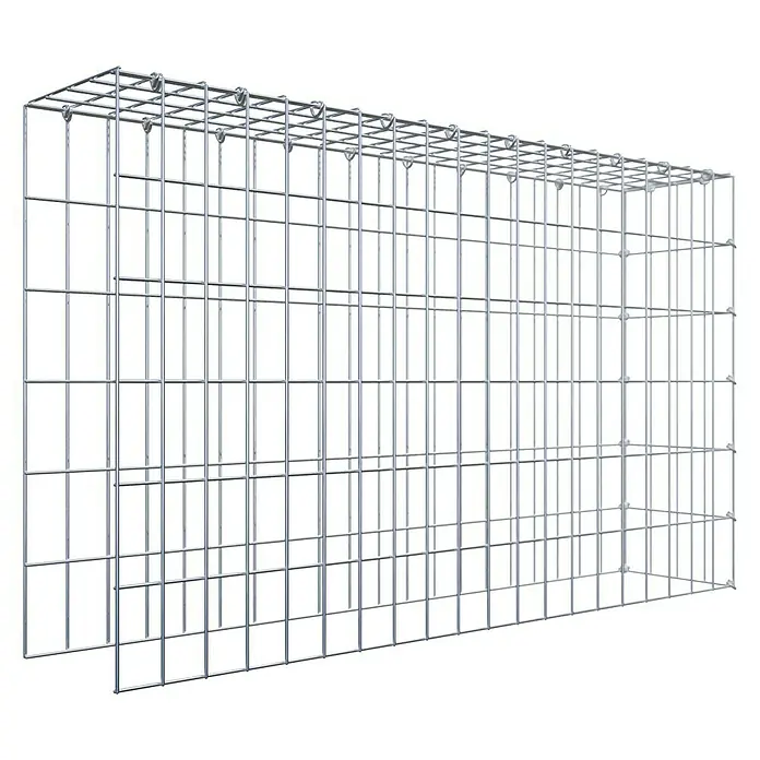 Gabiona Gabione Typ 4 - Zum Anbau in Länge & Höhe, 100 x 20 x 60 cm, Stahl, Maschenbreite: 50 mm, Maschenhöhe: 100 mm, C-Ring - Die Abbildung zeigt einen Gabionenkorb aus Drahtgitter. Der Korb ist leer und hat eine rechteckige Form.