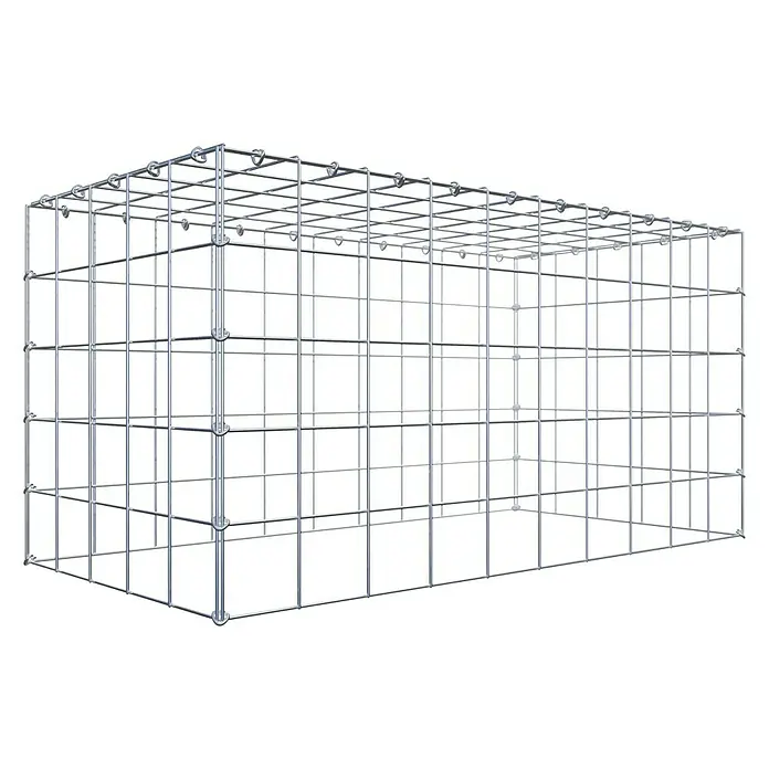 Gabiona Gabione Typ 3 - Zum Anbau in der Höhe, 100 x 50 x 50 cm, Stahl, Maschenbreite: 100 mm, Maschenhöhe: 100 mm, C-Ring - Ein Gabionenkorb aus stabilem Drahtgeflecht, ideal für den Gartenbau oder zur Gestaltung von Außenbereichen. Der Korb ist leer und bereit zur Befüllung.