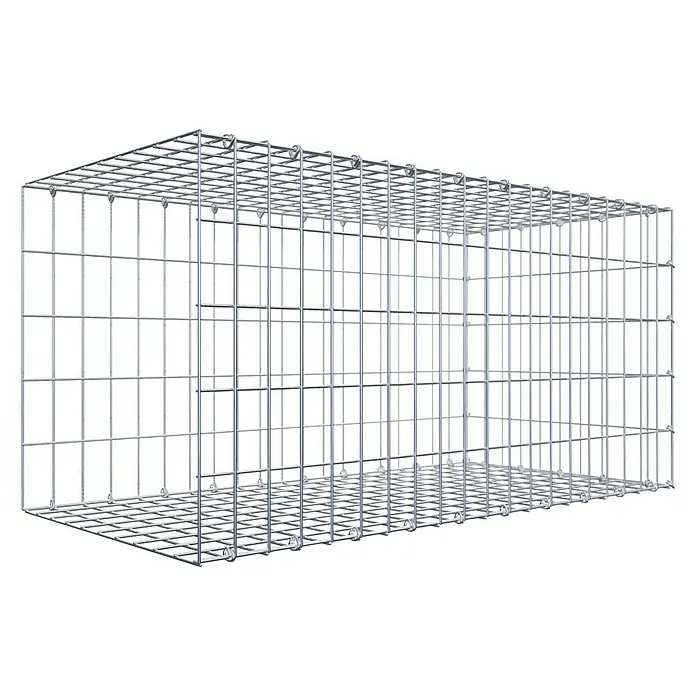 Gabiona Gabione Typ 2 - Zum Anbau in der Länge, 100 x 50 x 50 cm, Stahl, Maschenbreite: 50 mm, Maschenhöhe: 100 mm, C-Ring - Nahaufnahme eines Gabionenkorbs, eines Drahtkäfigs zur Stabilisierung von Hängen und Ufern. Ideal für Landschaftsbau und Erosionsschutz.