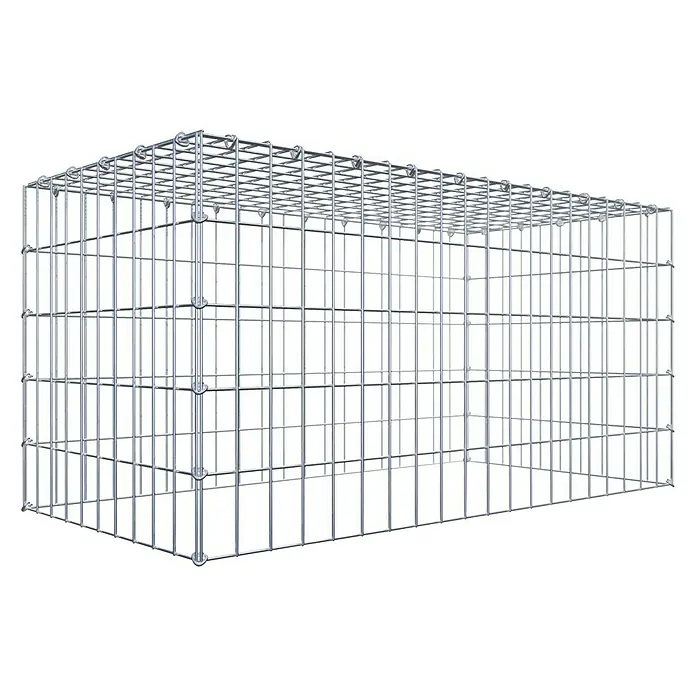 Gabiona Gabione Typ 3 - Zum Anbau in der Höhe, 100 x 50 x 50 cm, Stahl, Maschenbreite: 50 mm, Maschenhöhe: 100 mm, C-Ring - Das Bild zeigt einen Gabionenkorb aus verzinktem Stahl, der Stabilität und Langlebigkeit für diverse Bauprojekte bietet. Ideal für Landschaftsbau und Hangbefestigung.
