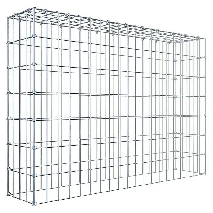 Gabiona Gabione Typ 3 - Zum Anbau in der Höhe, 100 x 20 x 70 cm, Stahl, Maschenbreite: 50 mm, Maschenhöhe: 100 mm, C-Ring - Produktbild eines Gabionenkorbes aus Metall, der zur Befüllung mit Steinen oder anderen Materialien vorgesehen ist. Robust und langlebig.
