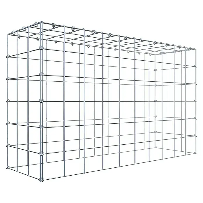 Gabiona Gabione Typ 3 - Zum Anbau in der Höhe, 100 x 30 x 60 cm, Stahl, Maschenbreite: 100 mm, Maschenhöhe: 100 mm, C-Ring - Metallischer Gabionenkorb. Das Drahtgitter ist quadratisch und wird für den Gartenbau, im Landschaftsbau und zur Befestigung von Hängen eingesetzt.