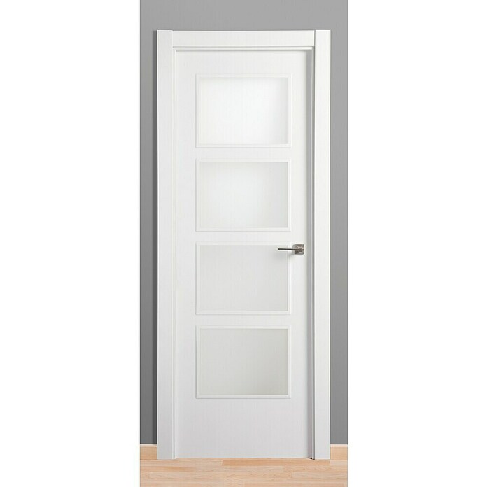 Puerta interior Essen (62,5 x 203 cm, Apertura: Izquierda, Blanco lacado, Macizo, Vidriera)