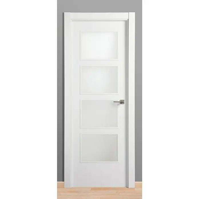 Solid Elements Puerta acristalada Essen - 72,5 x 203 cm, Izquierda, Blanco - Puerta blanca con cuatro paneles y manija plateada. Diseño elegante para interiores modernos.