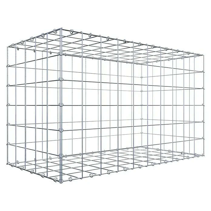 Gabiona Gabione - 100 x 50 x 60 cm, Stahl, Maschenbreite: 100 mm, Maschenhöhe: 100 mm, C-Ring - Ein leerer Gabionenkorb aus verzinktem Stahl, bereit zur Befüllung mit Steinen für den Garten- oder Landschaftsbau.