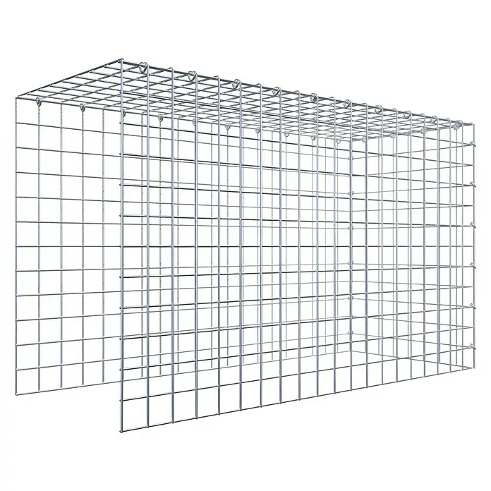Gabiona Gabione Typ 4 - Zum Anbau in Länge & Höhe, 100 x 40 x 60 cm, Stahl, Maschenbreite: 50 mm, Maschenhöhe: 50 mm, C-Ring - Draufsicht eines rechteckigen Gabionenkorbs aus silberfarbenem Drahtgitter. Eine stabile Struktur für den Garten- und Landschaftsbau.