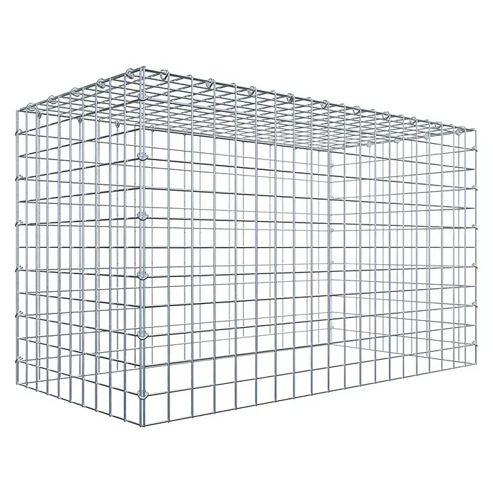 Gabiona Gabione Typ 3 - Zum Anbau in der Höhe, 100 x 50 x 60 cm, Stahl, Maschenbreite: 50 mm, Maschenhöhe: 50 mm, C-Ring - Ein detailliertes Bild eines Gabionenkobrs, der aus einem robusten Drahtgeflecht besteht. Er bietet eine vielseitige Lösung für Landschaftsgestaltung und Bauprojekte.