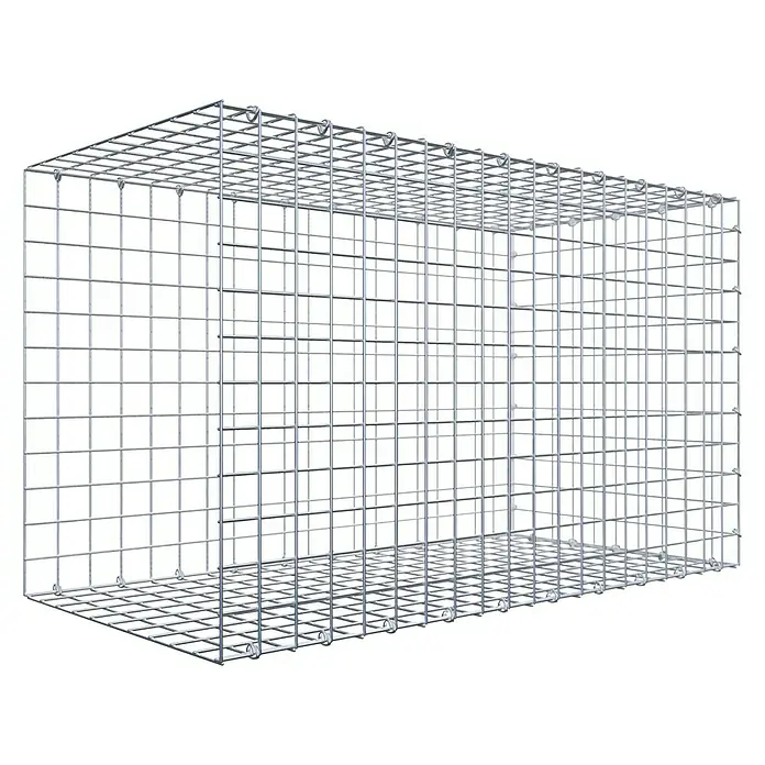 Gabiona Gabione Typ 2 - Zum Anbau in der Länge, 100 x 50 x 60 cm, Stahl, Maschenbreite: 50 mm, Maschenhöhe: 50 mm, C-Ring - Ein rechteckiger, silberner Gabionenkorb aus Drahtgeflecht für den Einsatz im Garten- und Landschaftsbau. Ideal für Natursteinmauern.