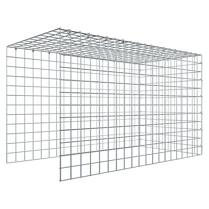 Gabiona Gabione Typ 4 - Zum Anbau in Länge & Höhe, 100 x 50 x 60 cm, Stahl, Maschenbreite: 50 mm, Maschenhöhe: 50 mm, C-Ring - Das Bild zeigt einen Gabionen-Bausatz aus verzinktem Stahl. Das Gitter ist bereit für die Befüllung mit Steinen oder anderen Materialien.