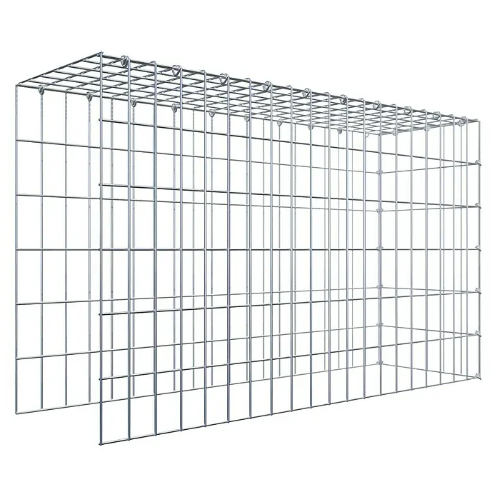Gabiona Gabione Typ 4 - Zum Anbau in Länge & Höhe, 100 x 30 x 60 cm, Stahl, Maschenbreite: 50 mm, Maschenhöhe: 100 mm, C-Ring - Aufnahme eines Gabionenkorbes, hergestellt aus einem robusten, silberfarbenen Drahtgeflecht, ideal für dekorative Landschaftsgestaltung.