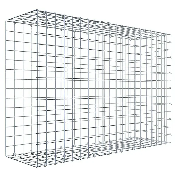 Gabiona Gabione Typ 2 - Zum Anbau in der Länge, 100 x 30 x 70 cm, Stahl, Maschenbreite: 50 mm, Maschenhöhe: 50 mm, C-Ring - Das Bild zeigt einen Gabionenkorb aus Stahl, der für Garten- und Landschaftsbau geeignet ist. Er bietet Stabilität und Flexibilität für verschiedene Anwendungen.