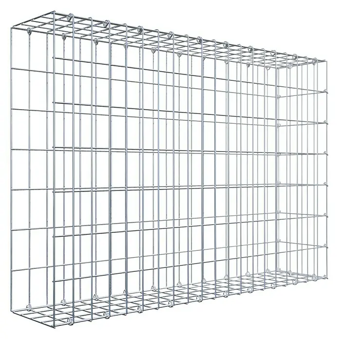 Gabiona Gabione Typ 2 - Zum Anbau in der Länge, 100 x 20 x 70 cm, Stahl, Maschenbreite: 50 mm, Maschenhöhe: 100 mm, C-Ring - Ein Gabionenkorb aus verzinktem Drahtgeflecht. Er ist leer und bereit zur Befüllung, um als Stützmauer oder Gestaltungselement zu dienen.