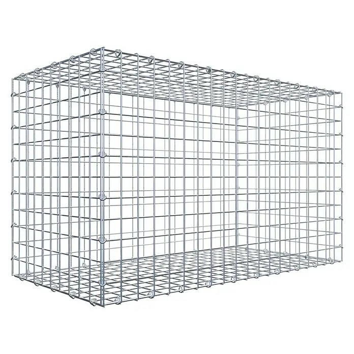 Gabiona Gabione - 100 x 50 x 60 cm, Stahl, Maschenbreite: 50 mm, Maschenhöhe: 50 mm, C-Ring - Bild eines Gabionenkorbs, eines Drahtbehälters für Steine, der oft im Landschaftsbau verwendet wird.