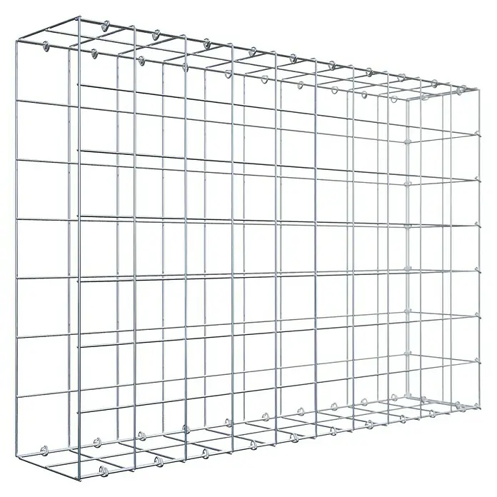 Gabiona Gabione Typ 2 - Zum Anbau in der Länge, 100 x 20 x 70 cm, Stahl, Maschenbreite: 100 mm, Maschenhöhe: 100 mm, C-Ring - Bild eines Gabionenkorbs, ideal zur Gestaltung von Außenbereichen, bietet Stabilität und modernes Design.