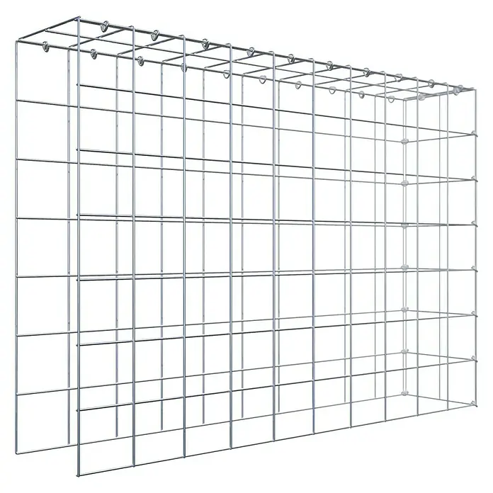 Gabiona Gabione Typ 4 - Zum Anbau in Länge & Höhe, 100 x 20 x 70 cm, Stahl, Maschenbreite: 100 mm, Maschenhöhe: 100 mm, C-Ring - Silberner, rechteckiger Rahmen aus Metallrohren, der eine stabile und moderne Struktur für verschiedene Anwendungen bietet.