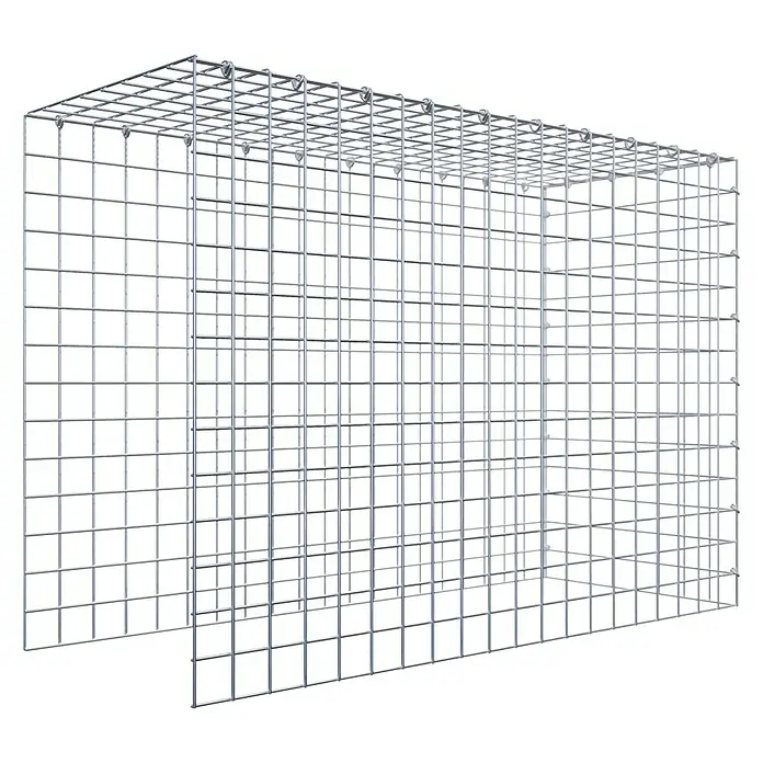 Gabiona Gabione Typ4 - Zum Anbau in Länge & Höhe, 100 x 40 x 70 cm, Stahl, Maschenbreite: 50 mm, Maschenhöhe: 50 mm, C-Ring - Das Bild zeigt einen Gabionenkorb aus verzinktem Draht, ideal für den Einsatz im Garten- und Landschaftsbau. Er ist robust und langlebig.