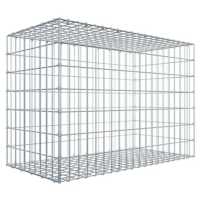 Gabiona Gabione - 100 x 50 x 70 cm, Stahl, Maschenbreite: 50 mm, Maschenhöhe: 100 mm, C-Ring - Nahaufnahme eines rechteckigen Gabionenkorbs aus verzinktem Draht, ideal für Gartengestaltung und Landschaftsbau.