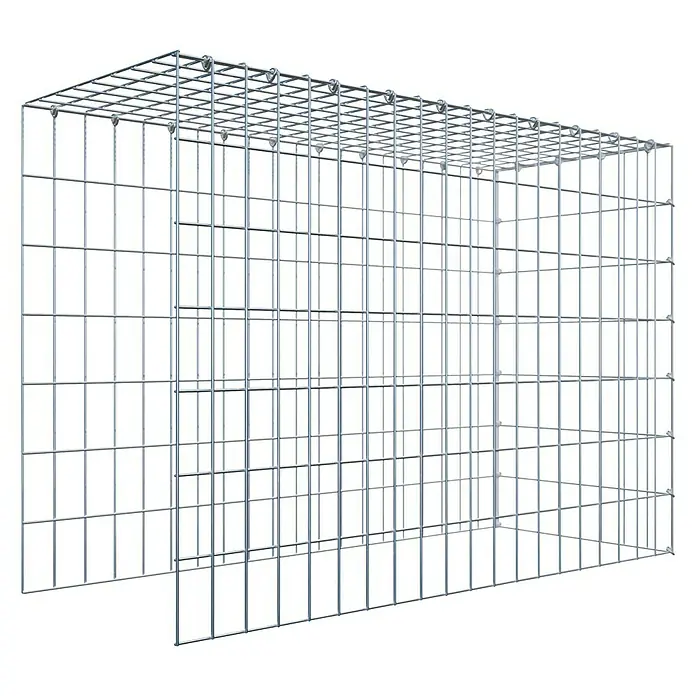 Gabiona Gabione Typ4 - Zum Anbau in Länge & Höhe, 100 x 40 x 70 cm, Stahl, Maschenbreite: 50 mm, Maschenhöhe: 100 mm, C-Ring - Ein leeres, rechteckiges Gabionengestell aus Drahtgitter, das für Steinfüllungen im Garten- und Landschaftsbau vorgesehen ist.