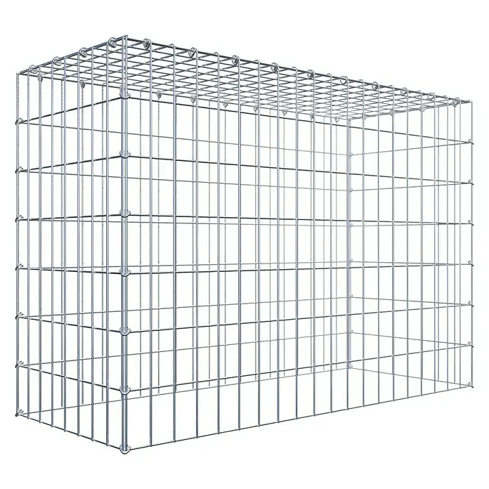 Gabiona Gabione Typ 3 - Zum Anbau in der Höhe, 100 x 40 x 70 cm, Stahl, Maschenbreite: 50 mm, Maschenhöhe: 100 mm, C-Ring - Ein Gabionen-Steinkorb aus silbrigem Drahtgeflecht, ideal für Gartenbau und Landschaftsgestaltung. Robuste Konstruktion für vielfältige Anwendungen im Außenbereich.