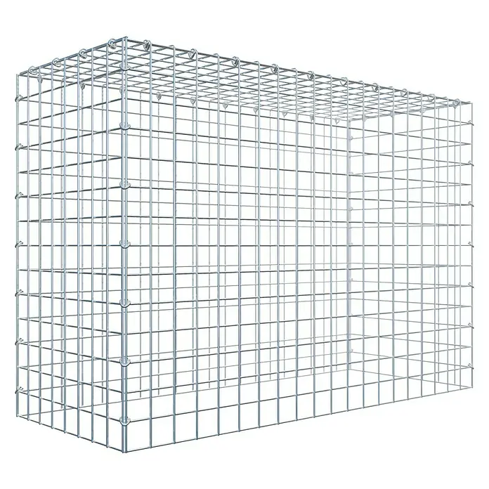Gabiona Gabione Typ 3 - Zum Anbau in der Höhe, 100 x 40 x 70 cm, Stahl, Maschenbreite: 50 mm, Maschenhöhe: 50 mm, C-Ring - Abbildung eines Gabionenkäfigs, einer Drahtstruktur zur Befüllung mit Steinen oder Erde für Bau- oder Dekorationszwecke.