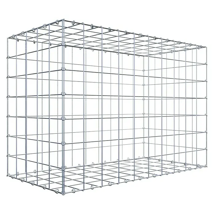 Gabiona Gabione - 100 x 50 x 70 cm, Stahl, Maschenbreite: 100 mm, Maschenhöhe: 100 mm, C-Ring - Das Bild zeigt einen Gabionenkorb, der als robustes und stilvolles Element für den Gartenbau oder die Landschaftsgestaltung dient.