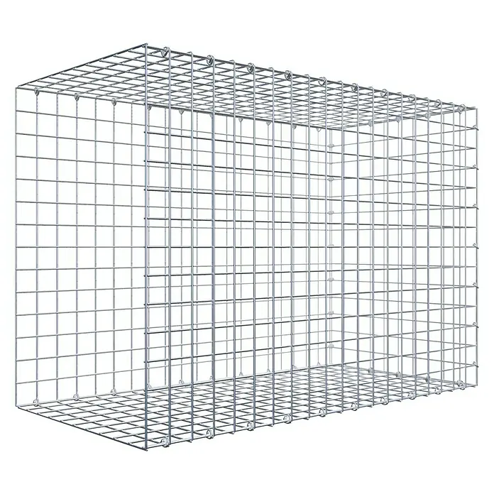 Gabiona Gabione Typ 2 - Zum Anbau in der Länge, 100 x 50 x 70 cm, Stahl, Maschenbreite: 50 mm, Maschenhöhe: 50 mm, C-Ring - Bild eines rechteckigen Gabionenkorbs aus Drahtgeflecht. Ideal für Garten- und Landschaftsbau, robust und langlebig.