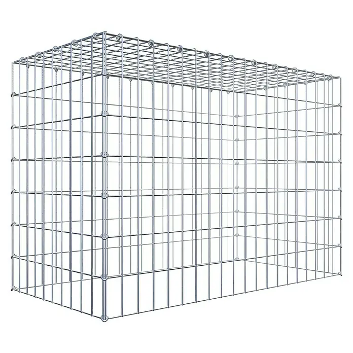 Gabiona Gabione Typ 3 - Zum Anbau in der Höhe, 100 x 50 x 70 cm, Stahl, Maschenbreite: 50 mm, Maschenhöhe: 100 mm, C-Ring - Ein rechteckiger Gabionen-Baukörper aus silberfarbenen Drahtgittern, ideal für kreative Gartengestaltung und als dekorativer Sichtschutz.