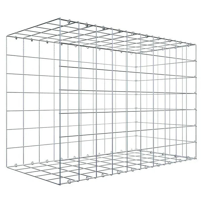 Gabiona Gabione Typ 2 - Zum Anbau in der Länge, 100 x 50 x 70 cm, Stahl, Maschenbreite: 100 mm, Maschenhöhe: 100 mm, C-Ring - Ein leeres Gabionengitter aus stabilem Metalldraht, ideal für Gartenbau und Landschaftsgestaltung. Robuste Konstruktion für vielfältige Anwendungen.