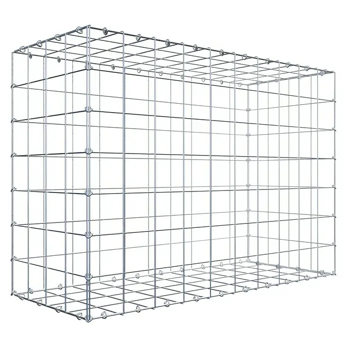 Gabiona Gabione - 100 x 40 x 70 cm, Stahl, Maschenbreite: 100 mm, Maschenhöhe: 100 mm - Ein stabiler Gabionenkorb aus silbernem Metalldraht, ideal für Garten- und Landschaftsbauprojekte. Robuste Konstruktion für vielfältige Anwendungen.
