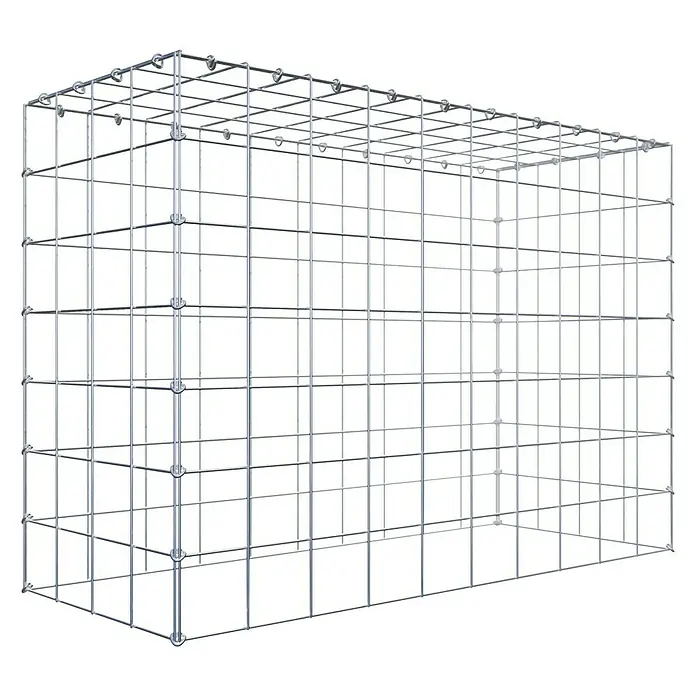 Gabiona Gabione Typ 3 - Zum Anbau in der Höhe, 100 x 40 x 70 cm, Stahl, Maschenbreite: 100 mm, Maschenhöhe: 100 mm, C-Ring - Draufsicht eines Gabionenkorbs aus Metall. Das Produkt ist ideal zur Gestaltung von Außenbereichen und Gärten.