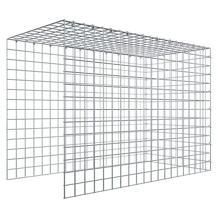 Gabiona Gabione Typ 4 - Zum Anbau in Länge & Höhe, 100 x 50 x 70 cm, Stahl, Maschenbreite: 50 mm, Maschenhöhe: 50 mm, C-Ring - Ansicht eines Drahtschotterkastens, eines korbartigen Behälters aus verzinktem Stahlgitter, der mit Steinen gefüllt ist, zur Erosionskontrolle.
