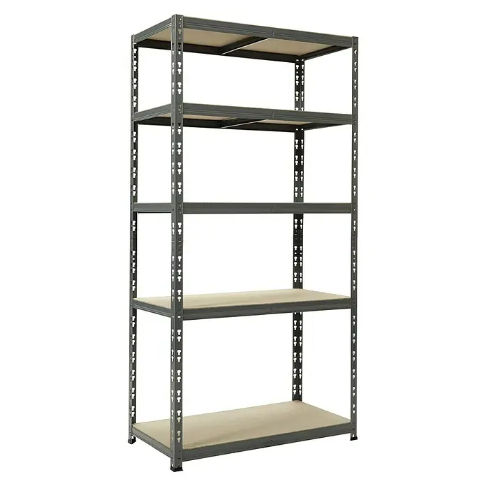 Regalux Metallregal - H x B x T: 180 x 90 x 40 cm, Traglast pro Boden: 175 kg, Anzahl Böden: 5 Stk., Stecken, Blau-Grau - Metallregal mit fünf Holzböden, ideal für Lagerung und Organisation in Garage, Keller oder Werkstatt. Stabiles und praktisches Aufbewahrungssystem.