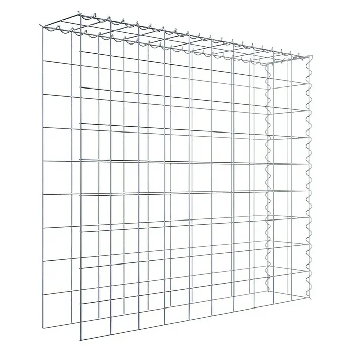 Gabiona Gabione Typ 4 - Zum Anbau in Länge & Höhe, 100 x 20 x 90 cm, Stahl, Maschenbreite: 100 mm, Maschenhöhe: 100 mm, Spirale - Ein detailreiches Bild eines Gabionenkorbs, der durch sein silberfarbenes Drahtgitter und seine robuste Bauweise besticht.