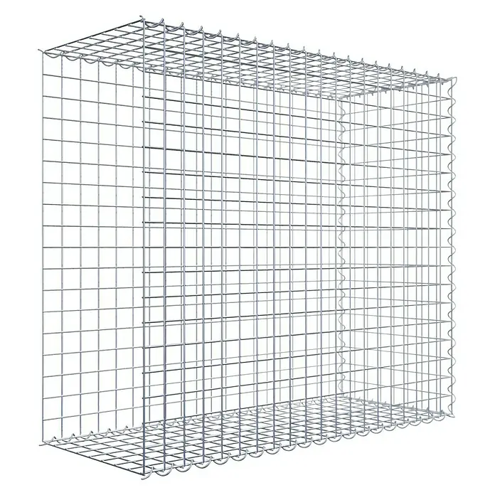 Gabiona Gabione Typ 2 - Zum Anbau in der Länge, 100 x 40 x 90 cm, Stahl, Maschenbreite: 50 mm, Maschenhöhe: 50 mm, Spirale - Das Bild zeigt einen Gabionenkorb aus Drahtgeflecht, der eine robuste Struktur für Steinfüllungen und Landschaftsgestaltung bietet.