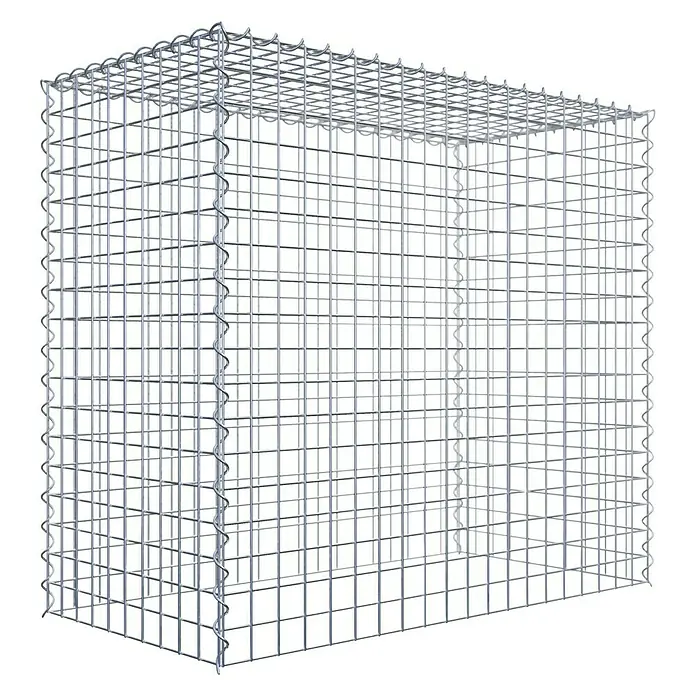 Gabiona Gabione Typ 3 - Zum Anbau in der Höhe, 100 x 50 x 90 cm, Stahl, Maschenbreite: 50 mm, Maschenhöhe: 50 mm, Spirale - Ein rechteckiger Gabionenkorb aus silberfarbenem Drahtgitter, ideal für Gartengestaltung und als dekoratives Element im Außenbereich.