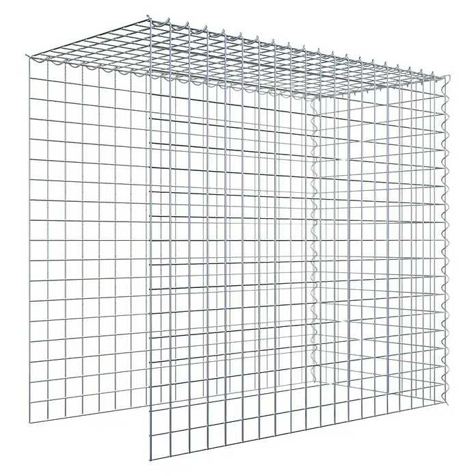 Gabiona Gabione Typ 4 - Zum Anbau in Länge & Höhe, 100 x 50 x 90 cm, Stahl, Maschenbreite: 50 mm, Maschenhöhe: 50 mm, Spirale - Dieses Bild zeigt einen Gabionenkorb aus Drahtgeflecht, der leer ist und für den Einsatz im Garten- und Landschaftsbau bereitsteht.