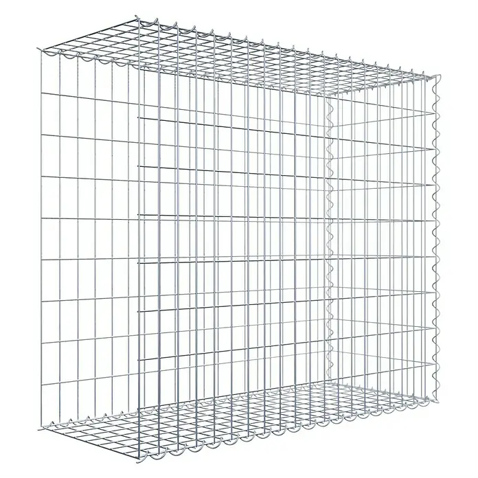 Gabiona Gabione Typ 2 - Zum Anbau in der Länge, 100 x 40 x 90 cm, Stahl, Maschenbreite: 50 mm, Maschenhöhe: 100 mm, Spirale - Das Bild zeigt einen Gabionenkorb aus verzinktem Drahtgeflecht, der für den Einsatz im Garten- und Landschaftsbau geeignet ist.