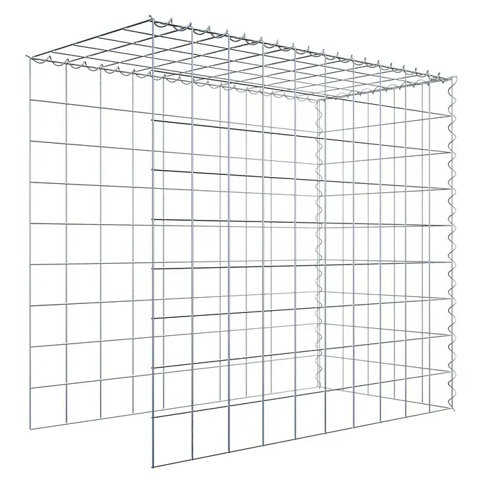 Gabiona Gabione Typ 4 - Zum Anbau in Länge & Höhe, 100 x 50 x 90 cm, Stahl, Maschenbreite: 100 mm, Maschenhöhe: 100 mm, Spirale - Bild eines Gabionenkorbs aus Drahtgeflecht. Die Konstruktion ist leer und bereit für die Befüllung mit Steinen oder anderen Materialien.