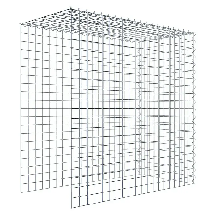 Gabiona Gabione Typ 4 - Zum Anbau in Länge & Höhe, 100 x 50 x 100 cm, Stahl, Maschenbreite: 50 mm, Maschenhöhe: 50 mm, Spirale - Das Bild zeigt einen Gabionenkorb aus verzinktem Drahtgeflecht, der zur Befüllung mit Steinen oder anderen Materialien dient. Ideal für Gartenbau.