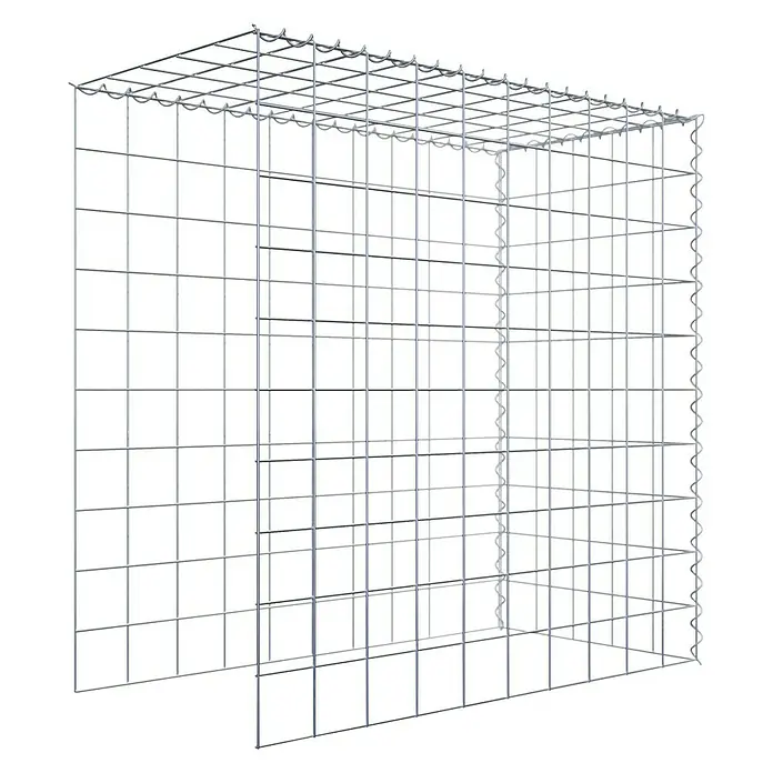 Gabiona Gabione Typ 4 - Zum Anbau in Länge & Höhe, 100 x 50 x 100 cm, Stahl, Maschenbreite: 100 mm, Maschenhöhe: 100 mm, Spirale - Ansicht eines Gabionenkorbs aus Metalldraht. Der Drahtkorb dient zur Befüllung mit Steinen oder anderen Materialien für den Gartenbau.