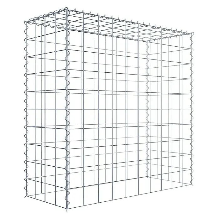 Gabiona Gabione Typ 3 - Zum Anbau in der Höhe, 100 x 40 x 100 cm, Stahl, Maschenbreite: 100 mm, Maschenhöhe: 100 mm, Spirale - Das Bild zeigt einen Gabionenkorb aus Metalldraht. Der Drahtkorb hat eine rechteckige Form und ist leer.